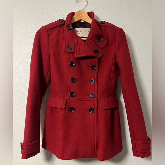 Burberry Brit  Wool Pea Coat Red Women’s US Size 6 Authentic (Read Description) - Picture 3 of 15